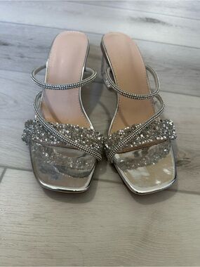 Silver Embellished Women’s Slide Sandals